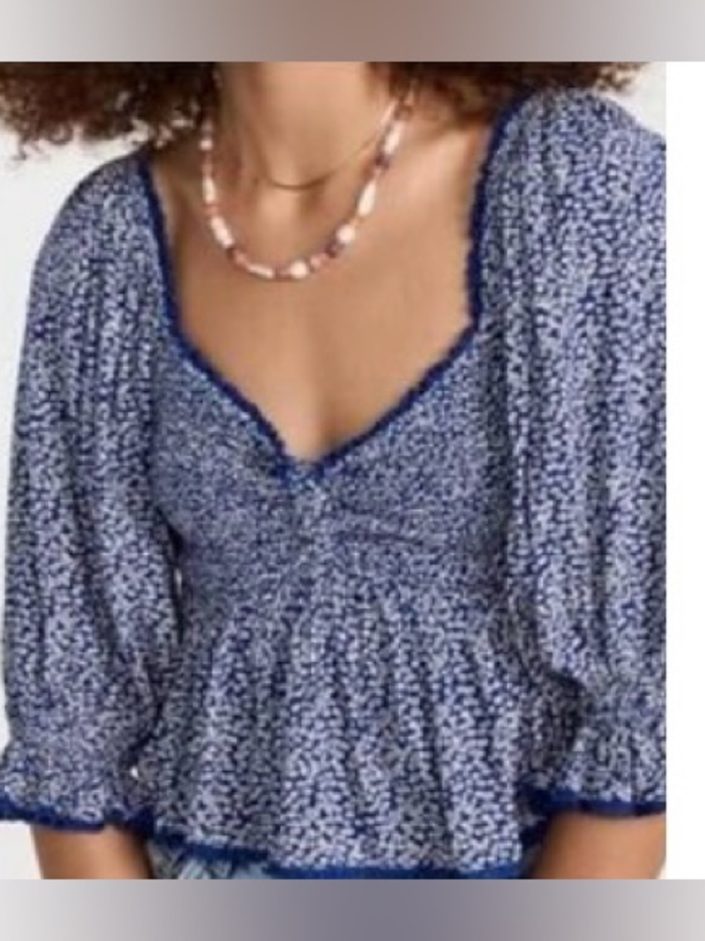 Free People Blue Floral Smocked Peplum Blouse